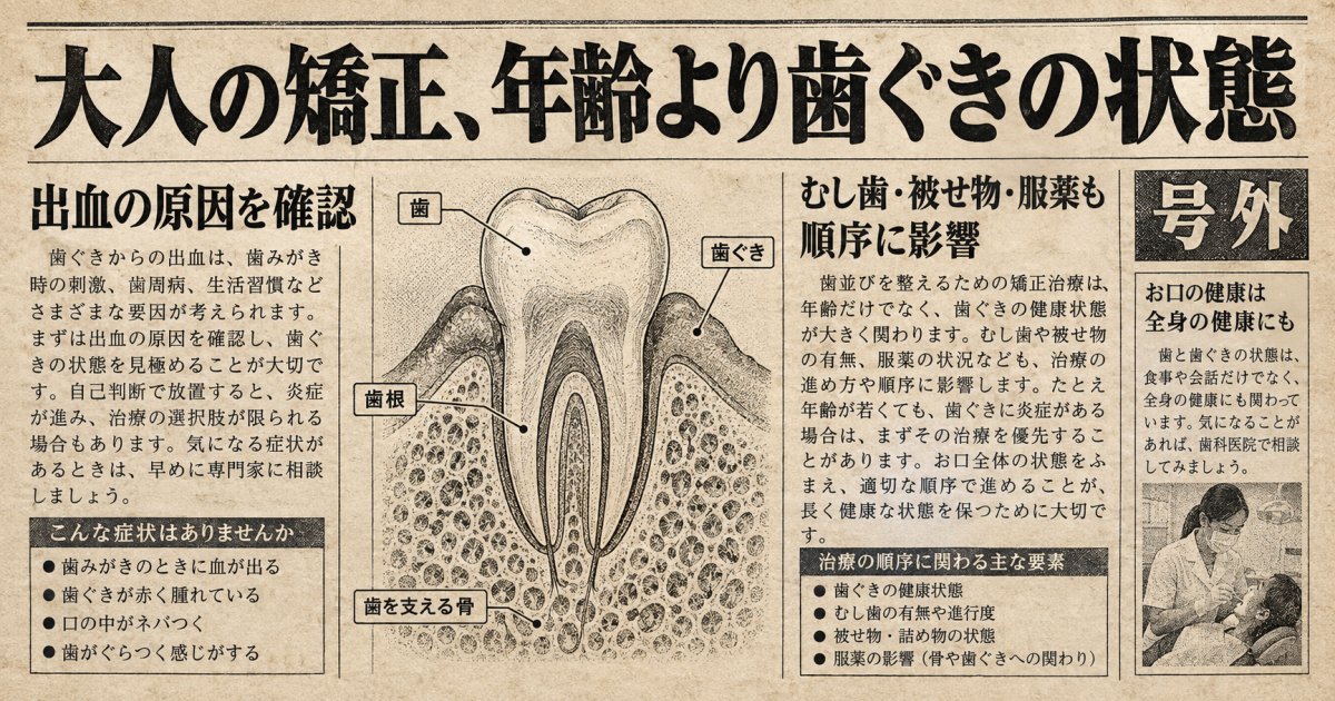 40代・50代で矯正を始める前に、歯ぐきの出血をどう考える？