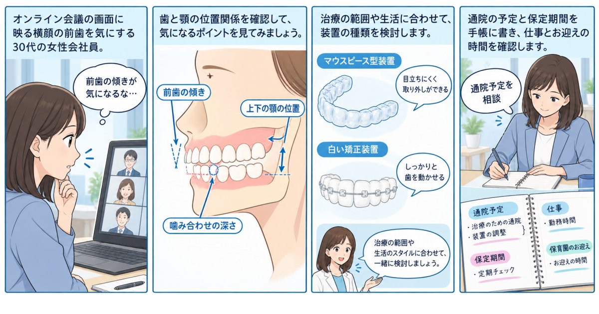 大人の出っ歯矯正、仕事と育児を両立できる？原因と通院の目安